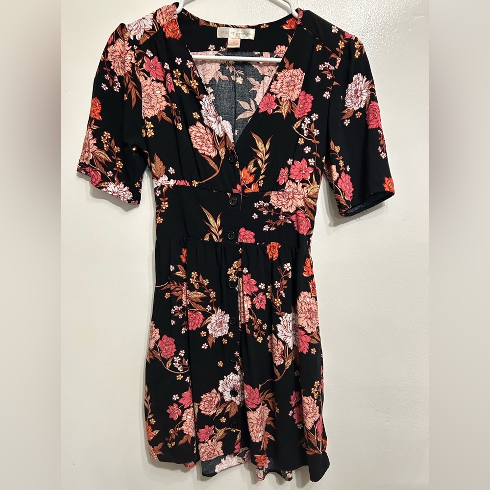 XS black floral mini dress